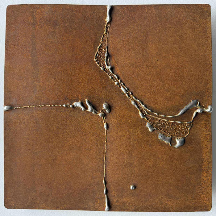 Wandbild, rostiger Stahl, Edelstahl-Schweißnähte