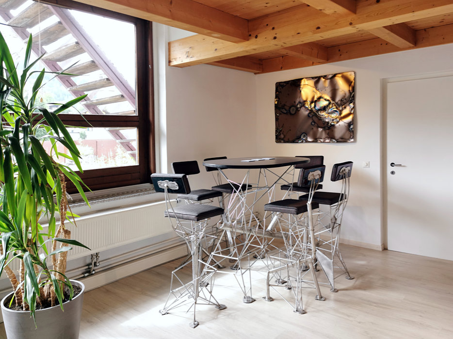 Seating area in the metal art gallery