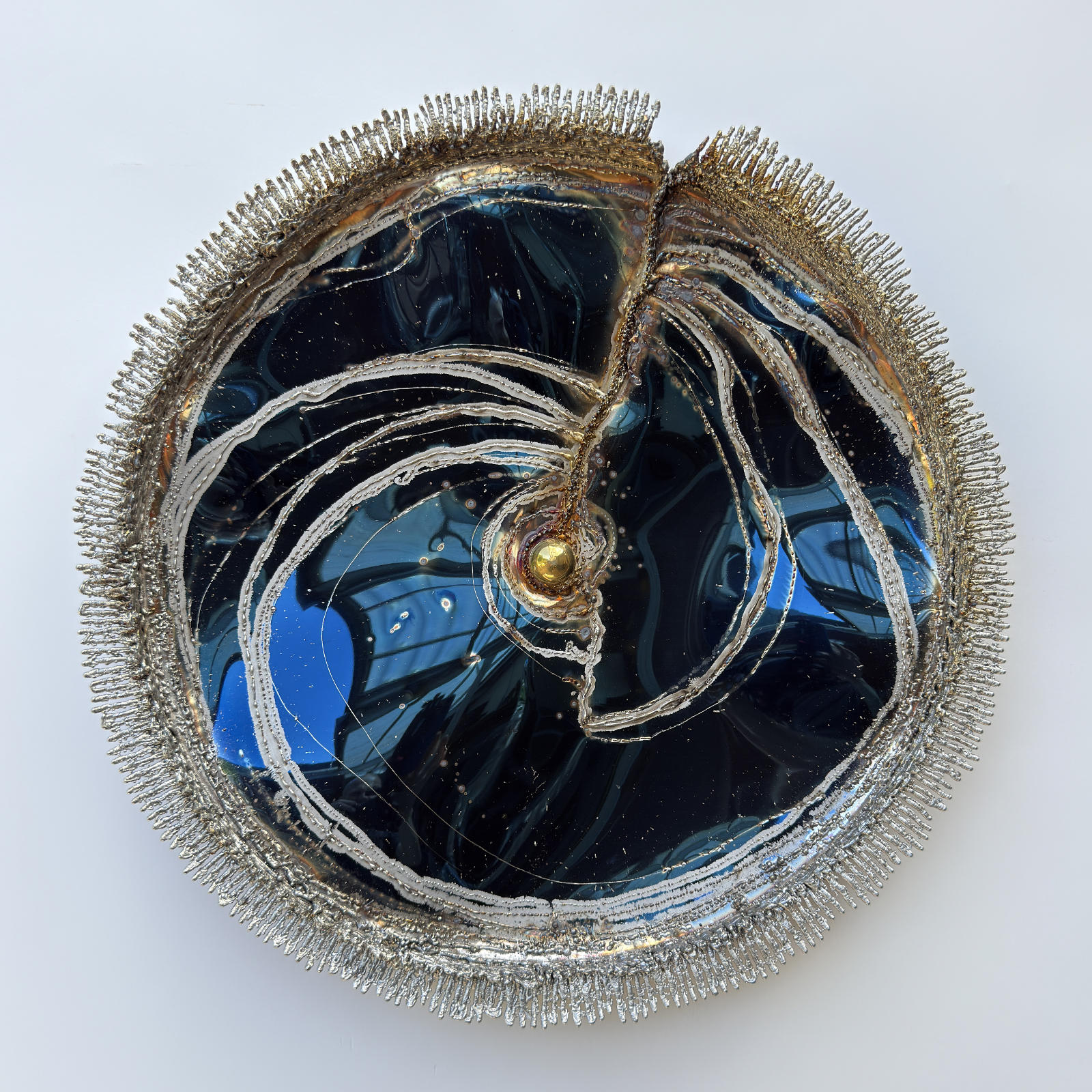 Modern Wall Sculpture of Blue Stainless Steel