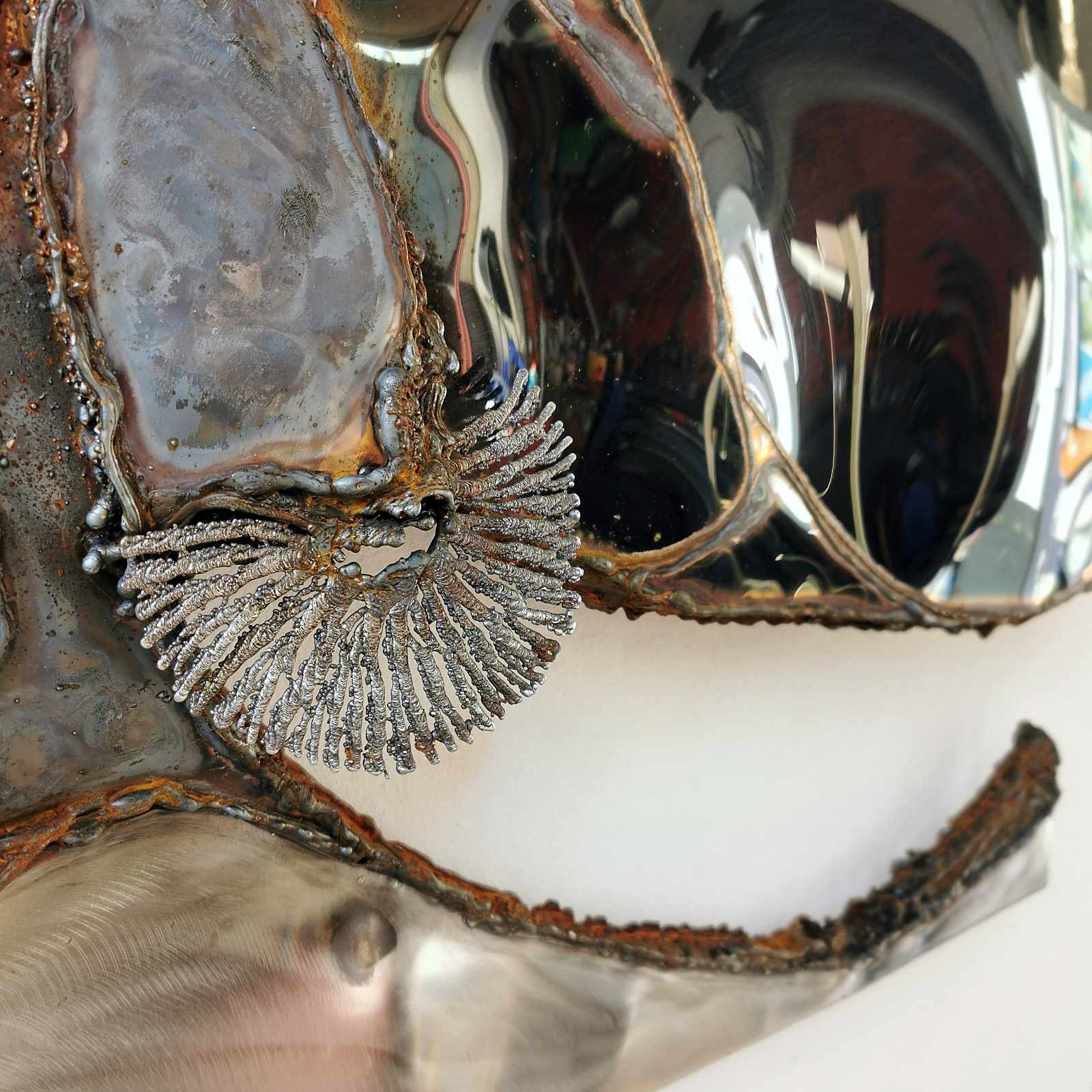 Silver Wall Sculpture of Stainless Steel, Unique Piece