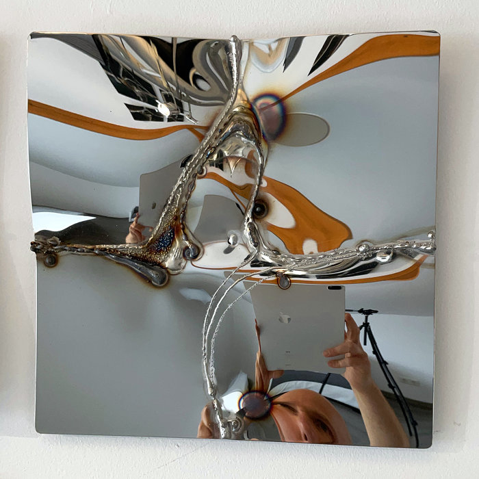 Wall artwork in mirror-polished stainless steel